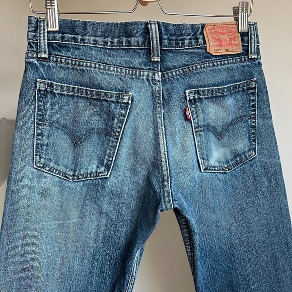 Faded Distressed Levi's 513 Slim Size 18 Reg Waist 30 Whiskered Blue Denim Jeans - Picture 6 of 7